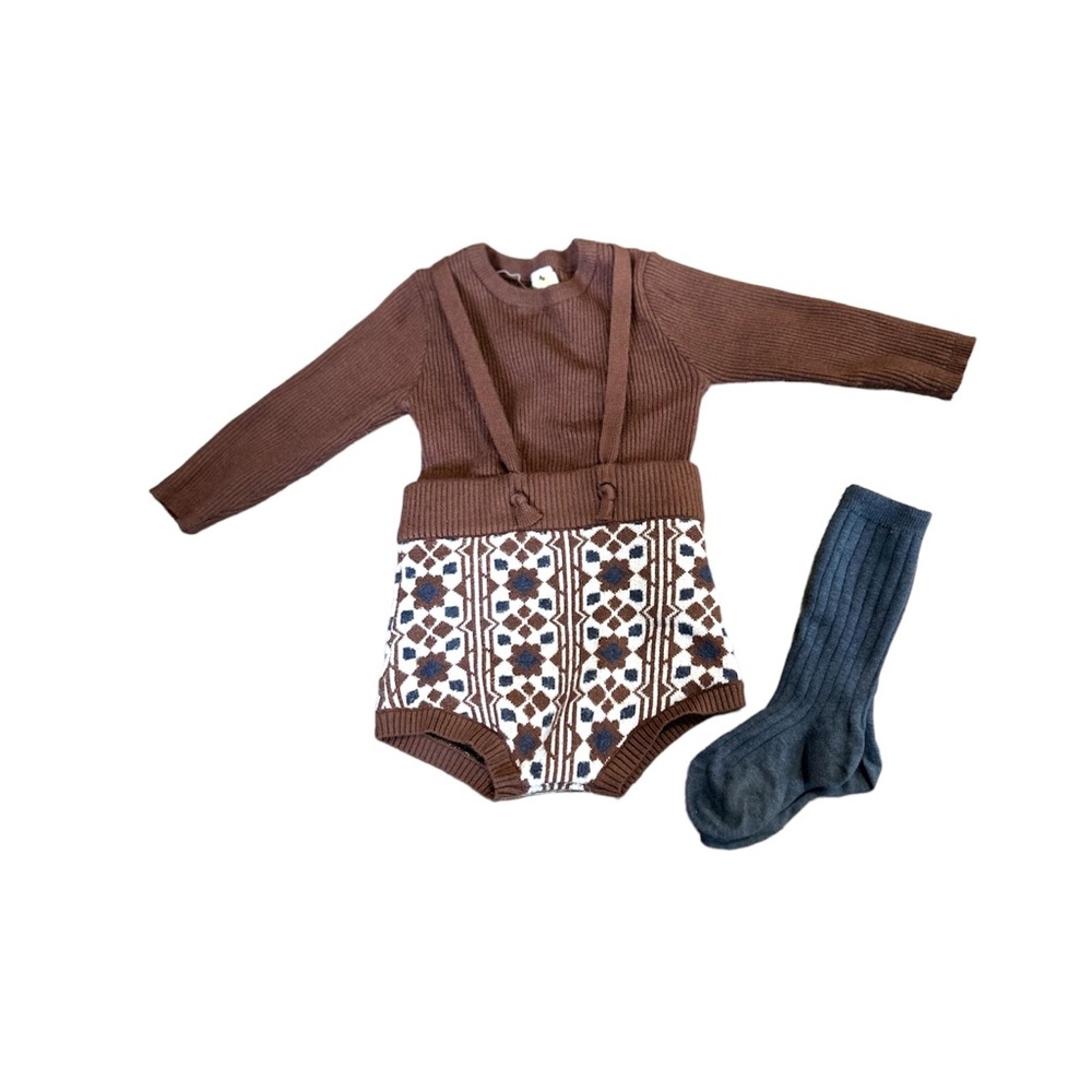 Brown knit Jacquard Sweater and Bloomer Outfit